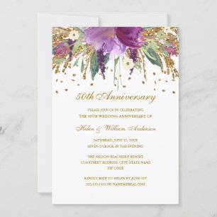 Violetter Gold Amethyst Blumen 50. Jubiläum Einladung