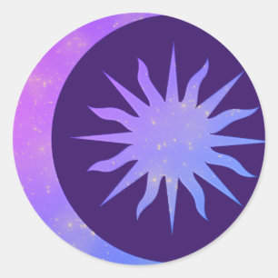 Violetter Indigo Lila Mond & Sonne Zen Runder Aufkleber