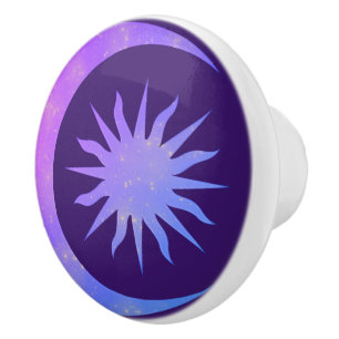 Violetter Indigo Lila Mond & Sonne Zen-Schlafzimme Keramikknauf