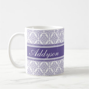 Violetter lila Damast-Muster-individueller Name Kaffeetasse