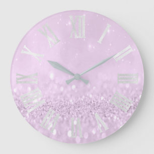 Violetter lila Lavendel-Glitzer-graue römische Große Wanduhr