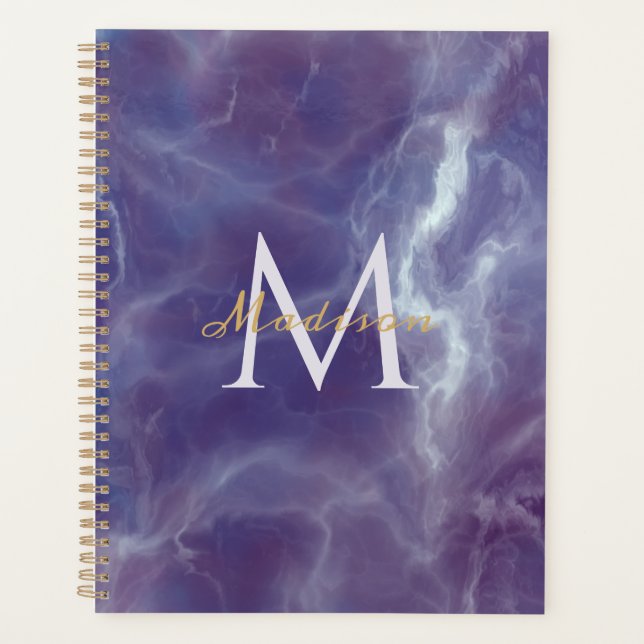 Violetter Marmor-Planer mit individuellem Monogram Planer (Vorderseite)