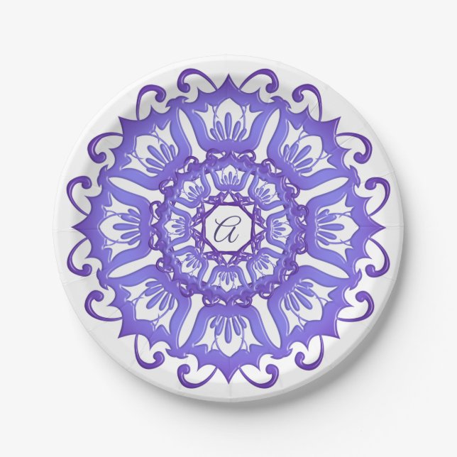 Violetter Mit Blumenmandala. Pappteller (Vorderseite)