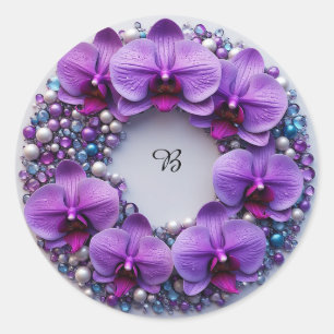 Violetter Orchideenkranzschmuck mit Perlen Runder Aufkleber
