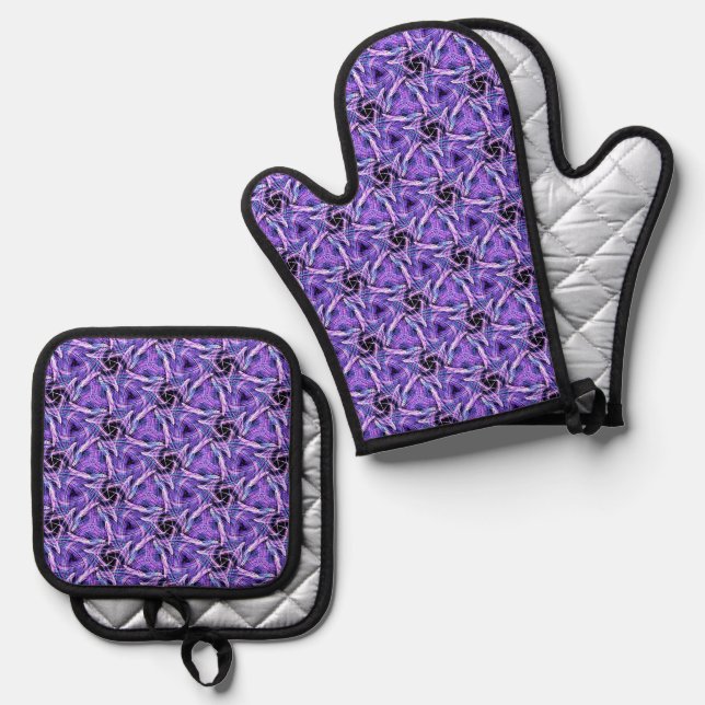 Violetter Puls Ofenhandschuh & Topflappen-Set (Vorderseite/Rückseite)