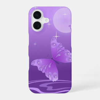 Violetter Schmetterling auf dem taufeuchten See iPhone 16 Hülle