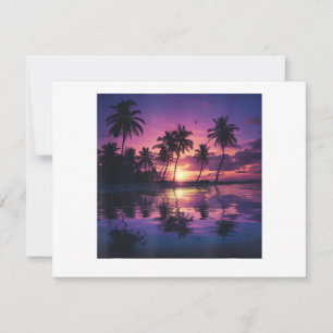 Violetter Sonnenuntergang Strand Palmen Dankeskarte