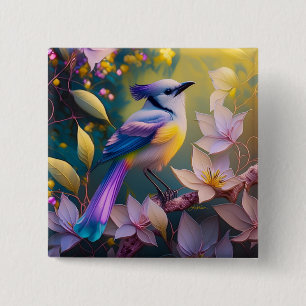 Violetter Tuffgelber Fantasie Vogel mit Brustschmu Button
