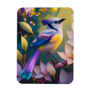 Violetter Tuffgelber Fantasie Vogel mit Brustschmu Magnet