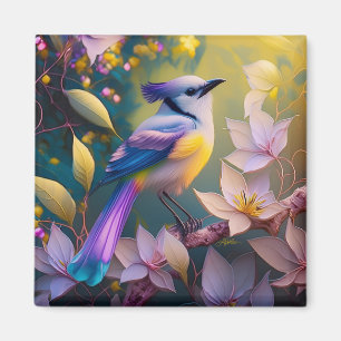 Violetter Tuffgelber Fantasie Vogel mit Brustschmu Magnet