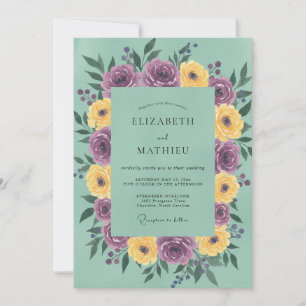 Violetter weicher goldener Kranz Hochzeit Einladung