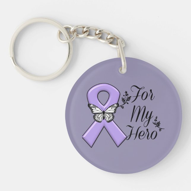 Violettes Band für mein Held Hodgkins Lymphom Schlüsselanhänger (Vorderseite)