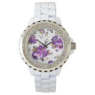 Violettes Blumenmuster Armbanduhr