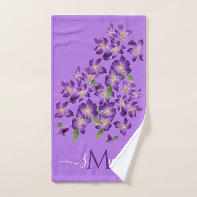 Violettes florales élégantes violets violets Monog (Serviette à main)