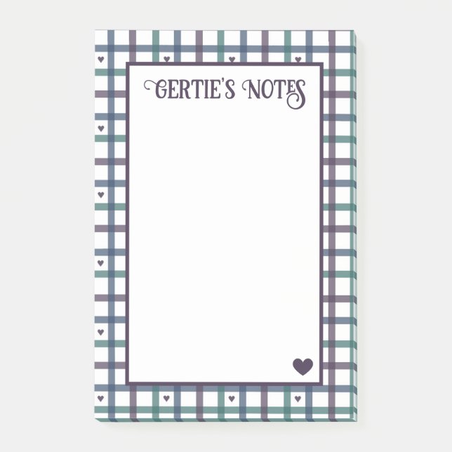 Violettes Herz-Gingham Post-it Klebezettel (Vorderseite)