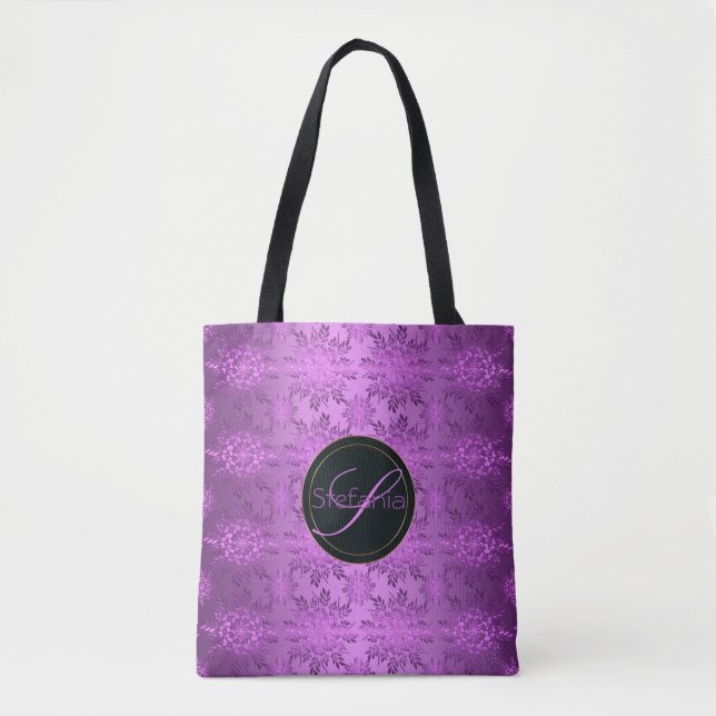 Violettes mit Blumenmuster. Monogramm Tasche (Vorderseite)