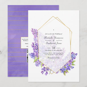 Violettes und goldenes Herbarium QR Code RSVP Hoch Einladung