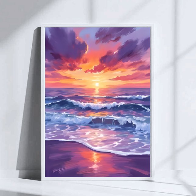 Violettide Lila Sonnenuntergang Ozeanwellen Malere Poster (Von Creator hochgeladen)