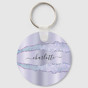 Violettlavender agate Marmor Glitzer Name Schlüsselanhänger