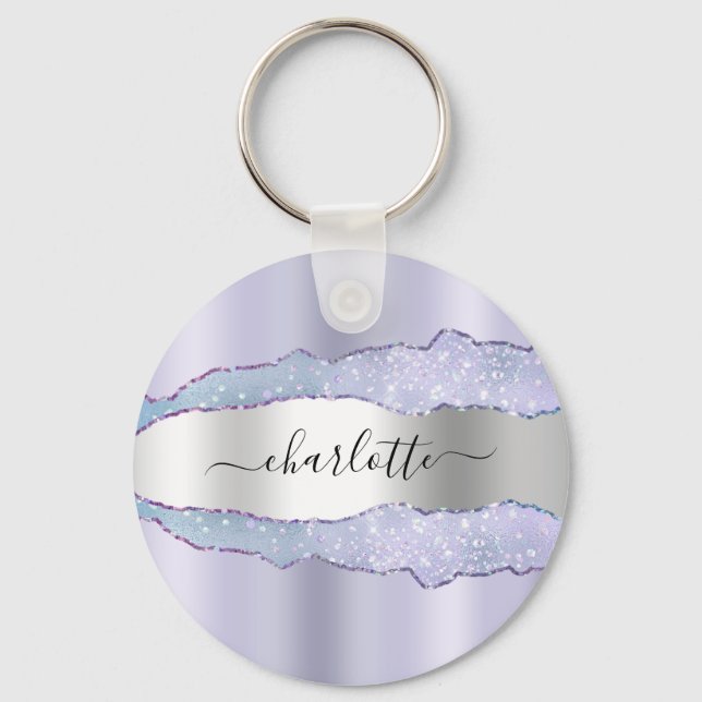 Violettlavender silberne Ahornmarmorbezeichnung Schlüsselanhänger (Vorderseite)