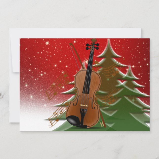 Violin at Christmas, Merry Christmas, Card Dankeskarte (Vorderseite)