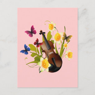 VIOLIN, BLUME UND SCHALTFLÄDEN POSTKARTE