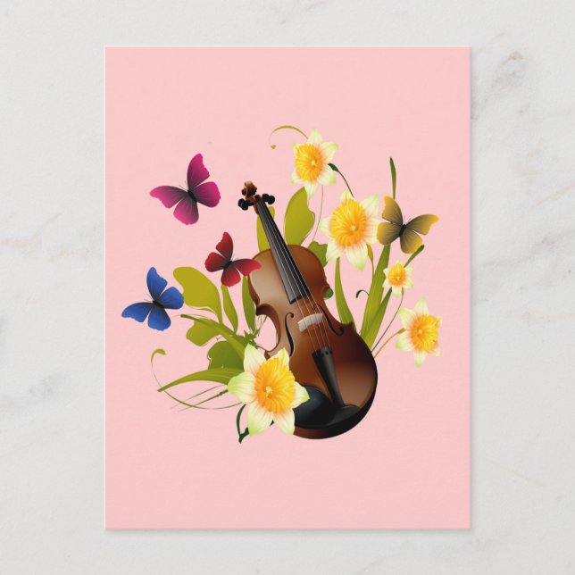 VIOLIN, BLUME UND SCHALTFLÄDEN POSTKARTE (Vorderseite)