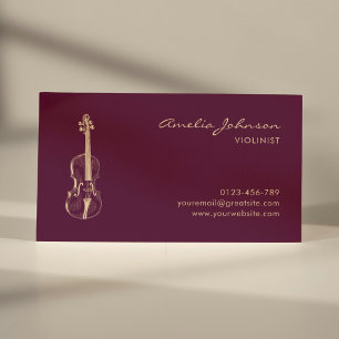 Violin Burgundy Elegante Berufliche Musiklehrerin Visitenkarte