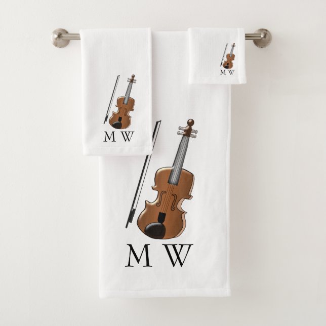 Violin Design Monogrammed Badhandtuch Set (Insitu)