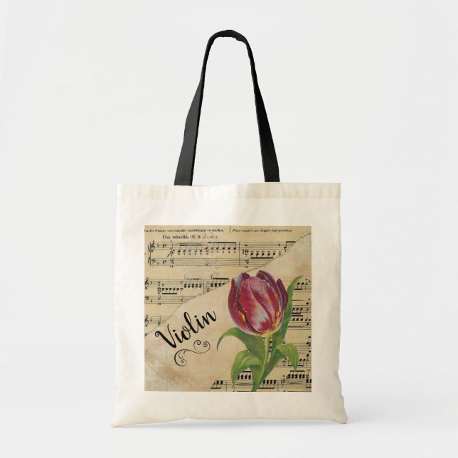 Violin Elegant Vintage Noten Tulip Tragetasche (Vorne)