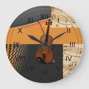 Violin in Abstract Music-Theme Große Wanduhr