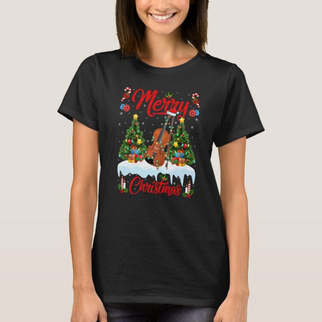 Violin  Lights Xmas Tree Santa Violin Christmas T-Shirt (Vorderseite)