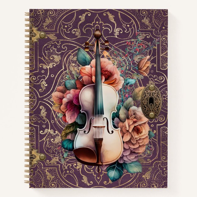 Violin Monogram Lila verzaubert Notizbuch (Vorderseite)