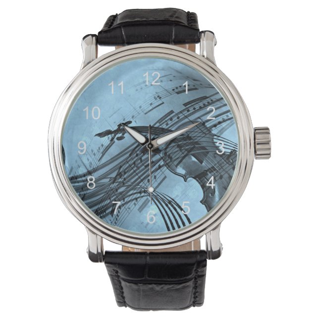 Violin Music Design in Light Blue Armbanduhr (Vorderseite)