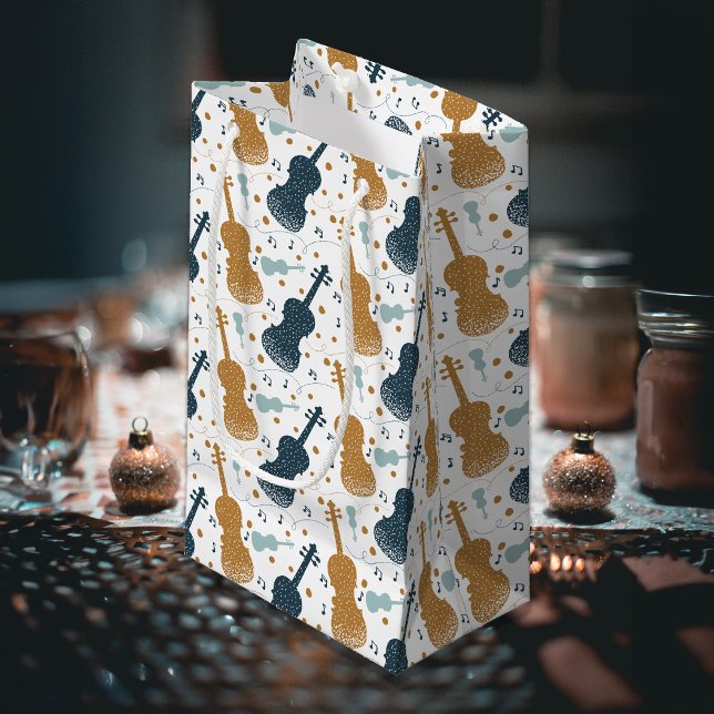 Violin-Party Kleine Geschenktüte (Violin gold and blue pattern gift bag.)