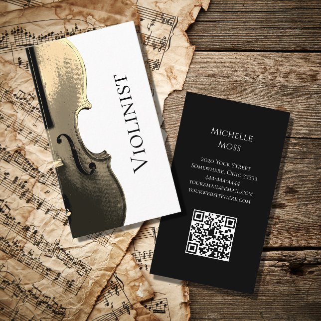 Violin Performer Musical Minimalistisch QR-Code Visitenkarte (Von Creator hochgeladen)