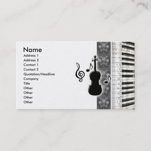 Violin Piano & Musiknotens Visitenkarten Visitenkarte (Vorderseite)