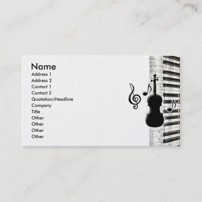 Violin Piano & Musiknotens Visitenkarten Visitenkarte (Vorderseite)