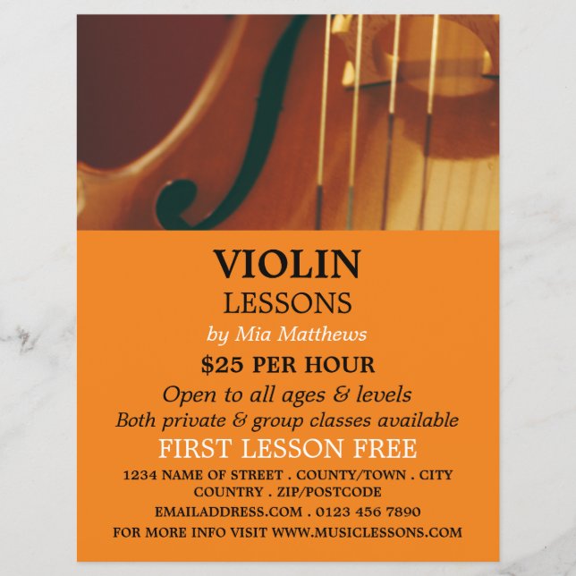 Violin Strings, Violin Lessons Advertising Flyer (Vorne)