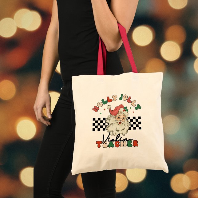 Violin Teacher Holly Jolly Weihnachts Retro Santa Tragetasche (Von Creator hochgeladen)