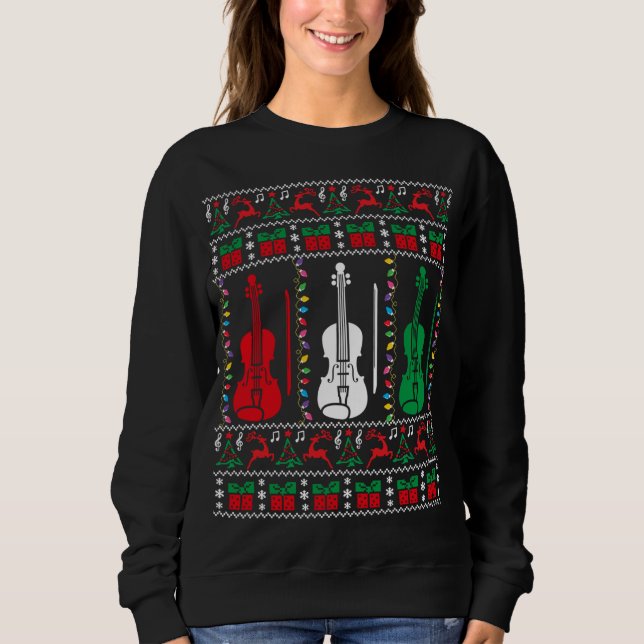 Violin Ugly Weihnachts Sweater Violinist Xmas Fami Sweatshirt (Vorderseite)