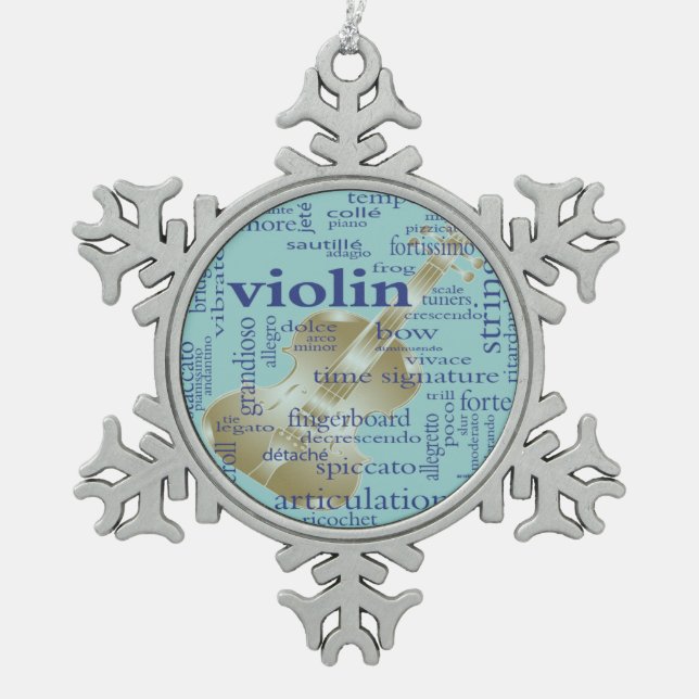 Violin Words Snowflake Ornament (Vorderseite)