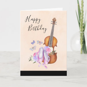Violine, Ballettschuhe, Blumen und Schmetterlinge Karte