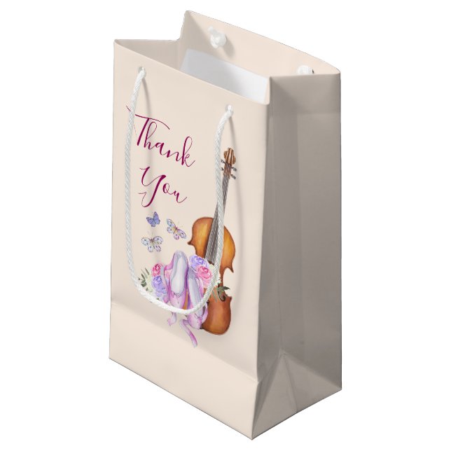 Violine, Ballettschuhe und Schmetterlinge Vielen D Kleine Geschenktüte (Vorderseite Schrägansicht)