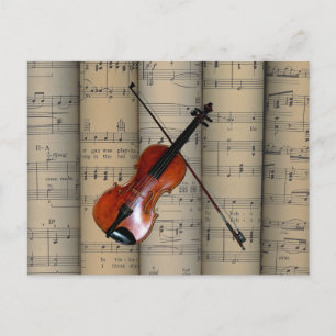 Violine ~ Gerollter Notenblatt-Hintergrund ~ Musik Postkarte