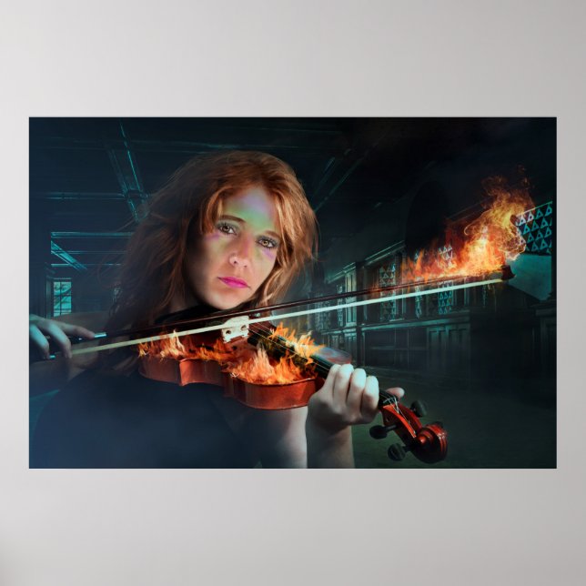 Violine in Flammen Poster (Vorne)