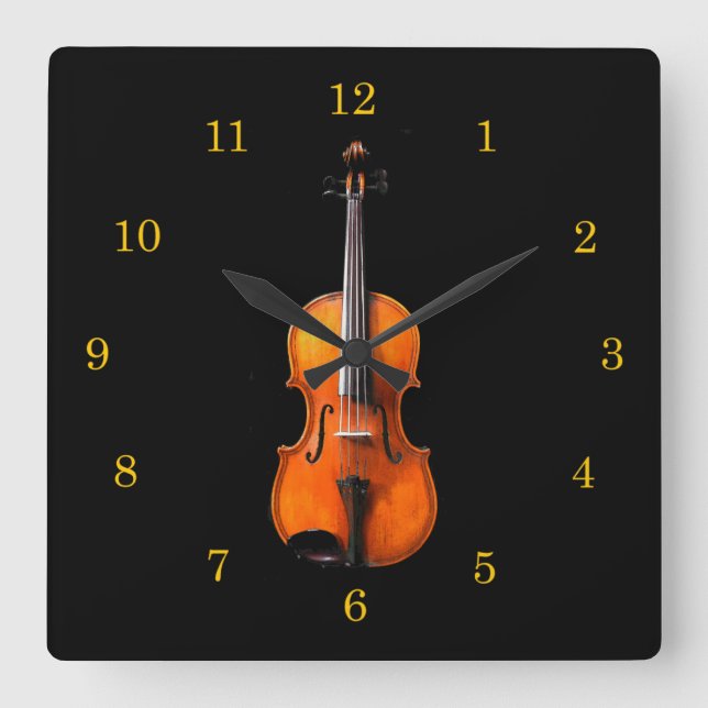 Violine oder Viola-Uhr Quadratische Wanduhr (Vorderseite)
