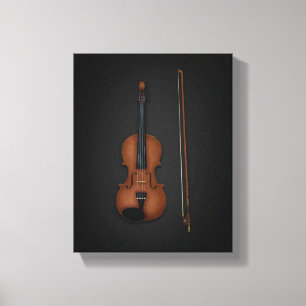 Violine und Bow Seite auf 11x14 Schwarz Leinwanddruck
