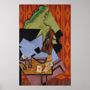 Violine und Spielkarten auf einem Tisch Poster