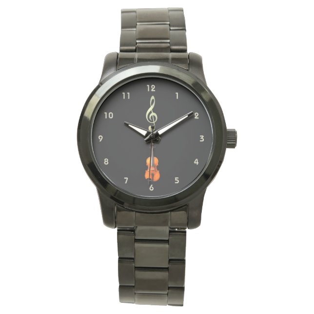 Violine und Treble Clef Watch Armbanduhr (Vorderseite)